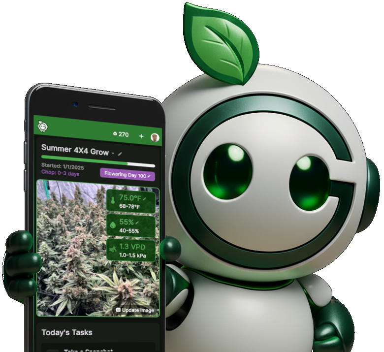 Grobot holding phone showing the Grobotix app